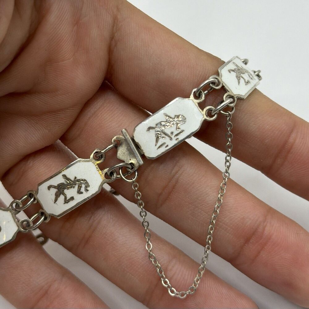 Vintage Siam Sterling Silver Dainty Bracelet 7” Safety Chain 925